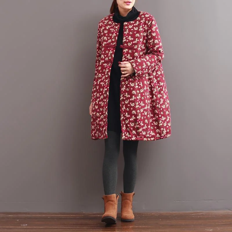 winter pink floral warm cotton down jackets coats Chinese elements