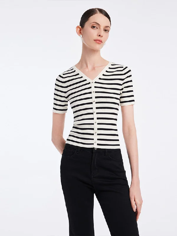 Acetate Stripe Pullover Knit Top