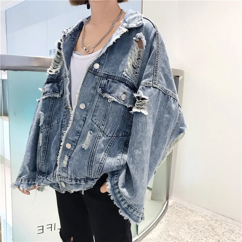 DressBetty - Hole Denim Bomber Jacket