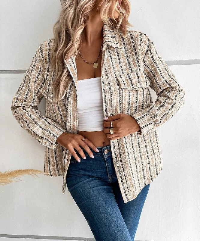 DressBetty - Dual Pocket Plaid Shirt Jacket