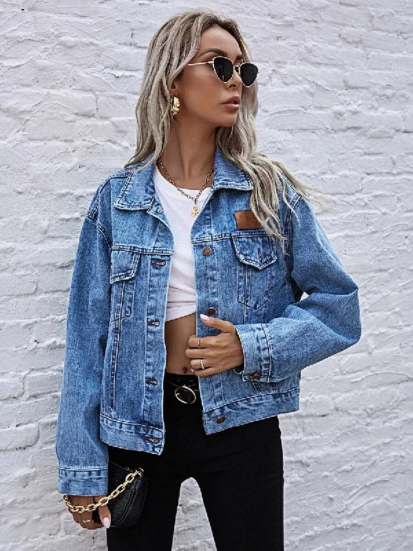 DressBetty - Turn-down Collar Loose Denim Jacket