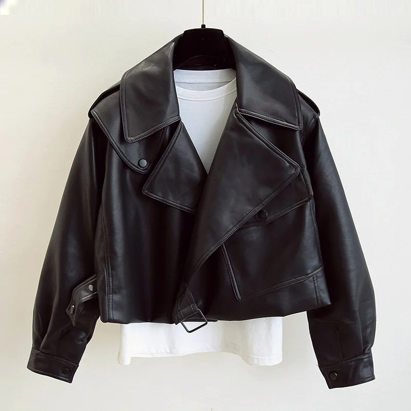 Women Leather Jacket | Motorcycle Jacket | Turn Down Collar Jacket | Women Streetwear Jacket | Pu Leather Jacket | Faux Leather Biker Jacket