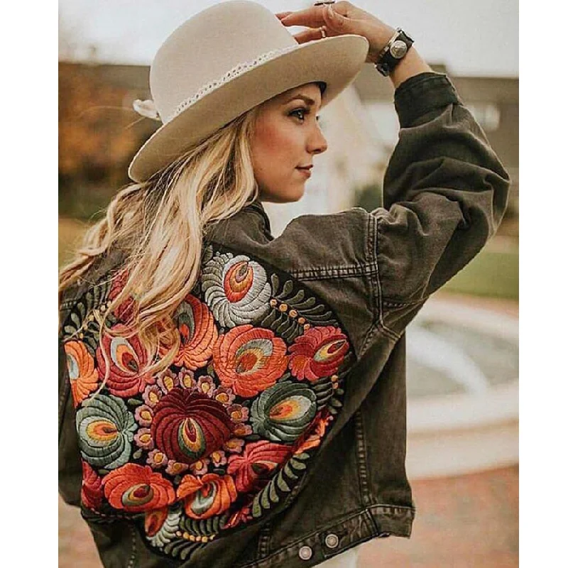 DressBetty - Floral Embroidered Denim Jacket