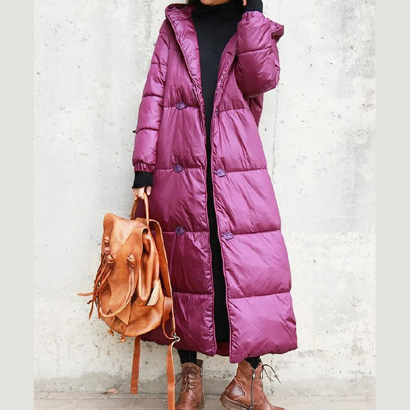 Luxury purple women parka Loose fitting Jackets & Coats hooded winter outwear Chinese Button