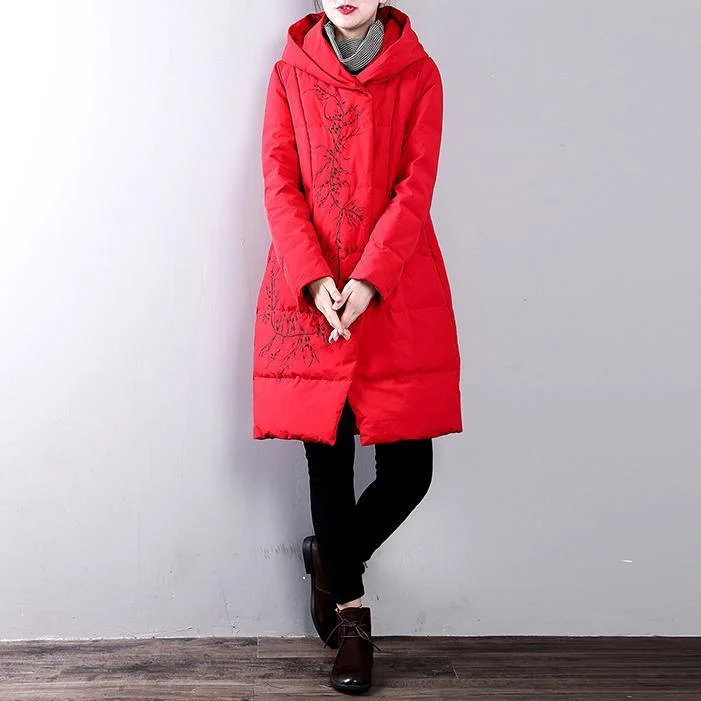 Luxury red warm winter coat plus size hooded embroideryYZ-2018111410