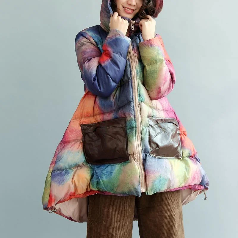 Luxury sweet rainbow winter parkas down coat trendy plus size quilted coat New A shape outwear