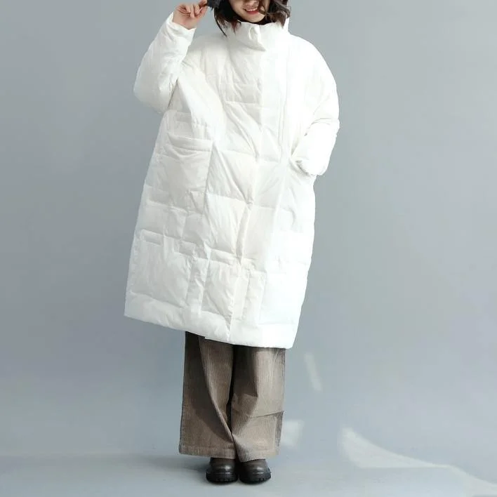 Luxury white Parka plus size clothing stand collar down coat Elegant thick cardigan