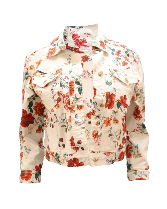 Maje Viflor Denim Jacket in Floral Print Cotton