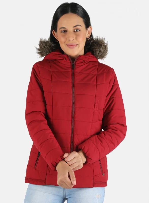 Women Maroon Solid Jacket