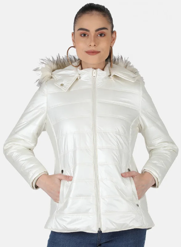 Women Off White Solid Jacket