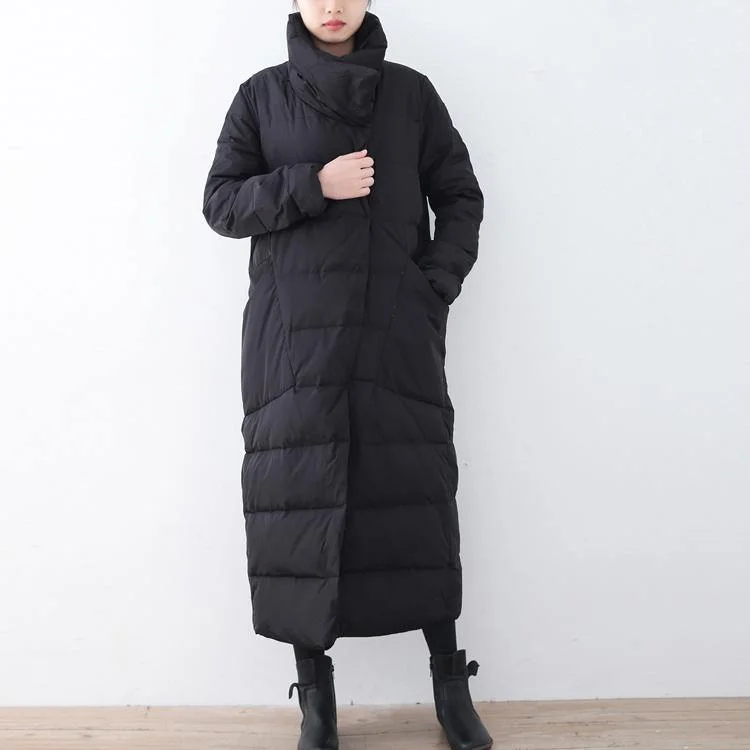 New black down coat plus size clothing big pockets down overcoat Elegant large lapel coats