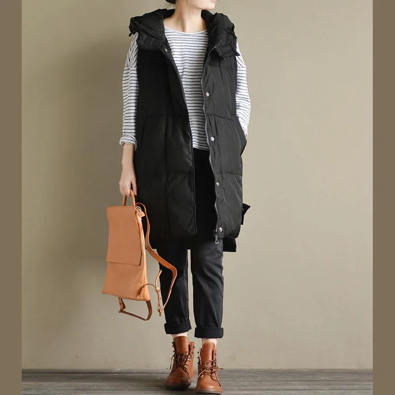 New black down overcoat oversized down jacket Casual  coat sleeveless