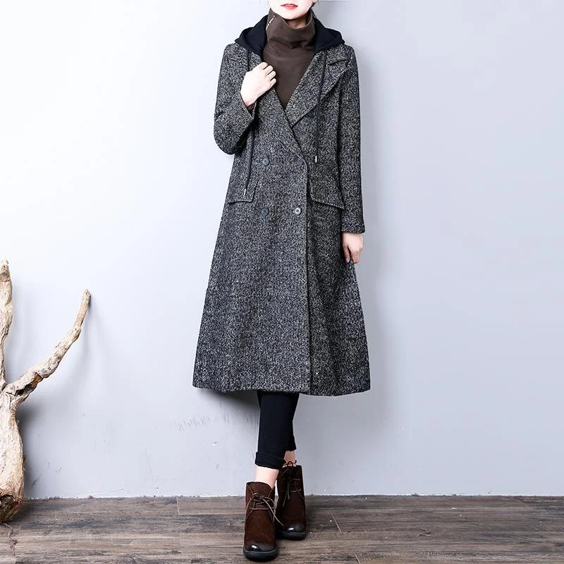 New dark gray coat oversize winter coat hooded pockets YZ-2018111436