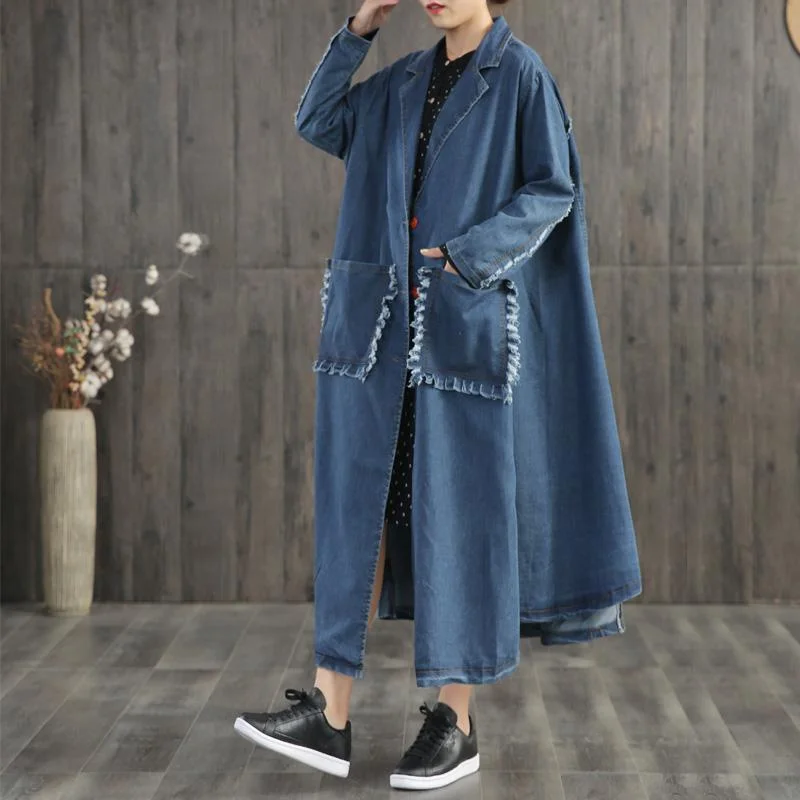 New denim blue coat oversize Jackets & Coats fall coats big pockets