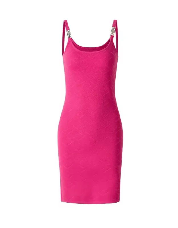 Pink Knit Short Dress With Metal Trim Straps