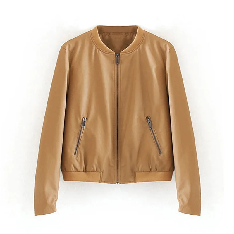 Pu Leather Bomber Jacket Women Slim Winter