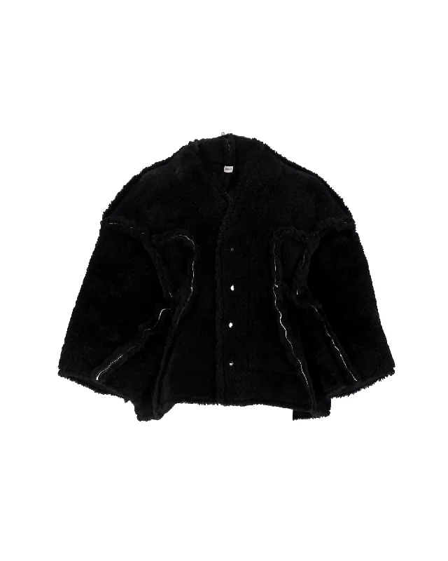 Rick Owens Legaspi Cropped Jacket in Black Shearling