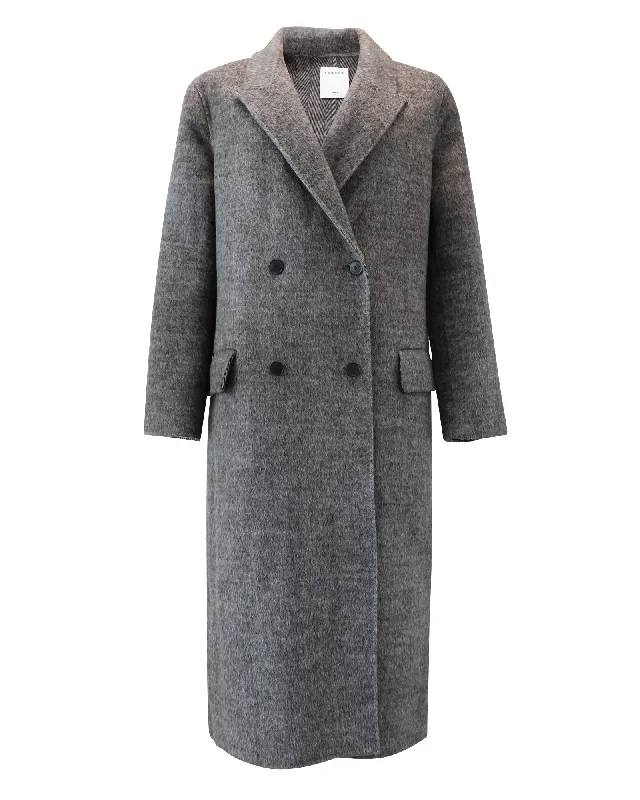 Sandro Juno Double-Breasted Coat In Grey Wool