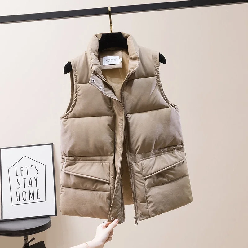 Women Puffer Jacket | Padded Jacket | Sleeveless Puffer Jacket | Cropped Puffer Vest | Women Vest Jacket | Stand Collar Casual Puffer Coat