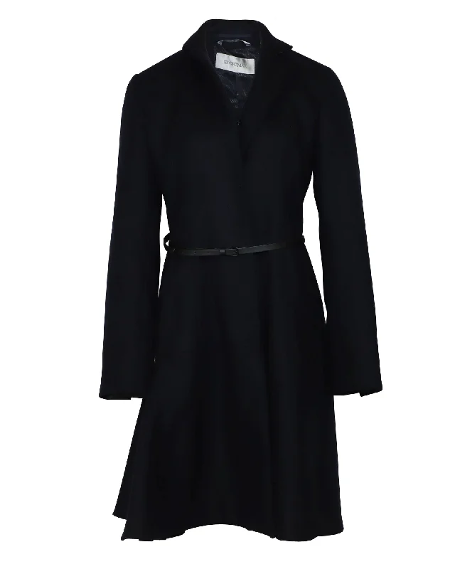 Sportmax Malia Belted Coat in Midnight Blue Wool