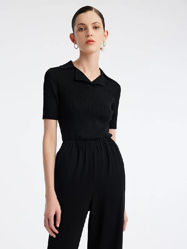 Black Tencel Mulberry Silk Blend Knit Top