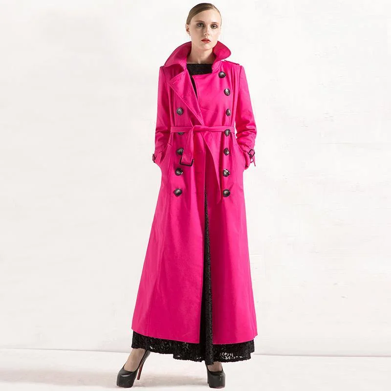 winter casual cotton vlended maxi coat fahion tie waist double breast trench coats