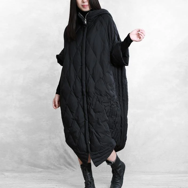 women black goose Down coat casual down jacket overcoat hooded zippered