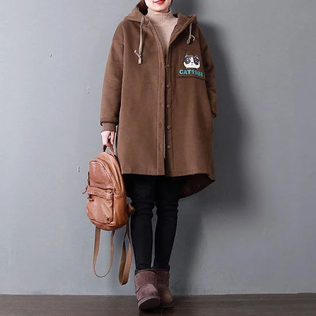 women chocolate print parkas oversize hooded warm winter coat Elegant pockets drawstring winter outwear