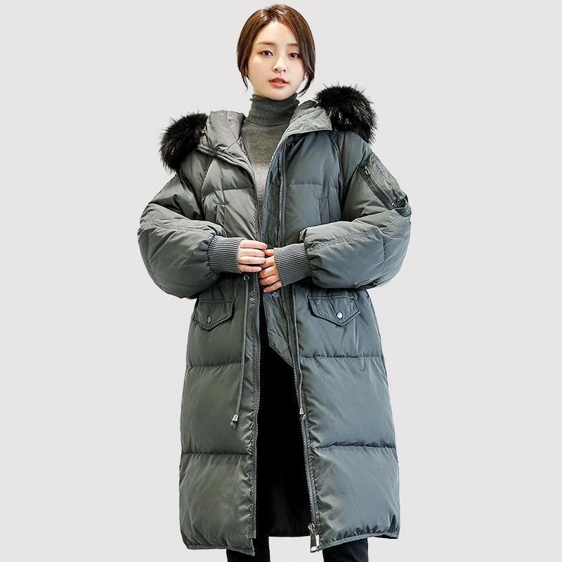 women gray green warm winter coat trendy plus size tie waist winter jacket fur collar winter outwear