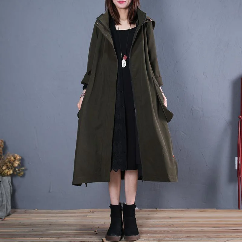 women green side open wool coat oversize coats fall woolen outwear hooded