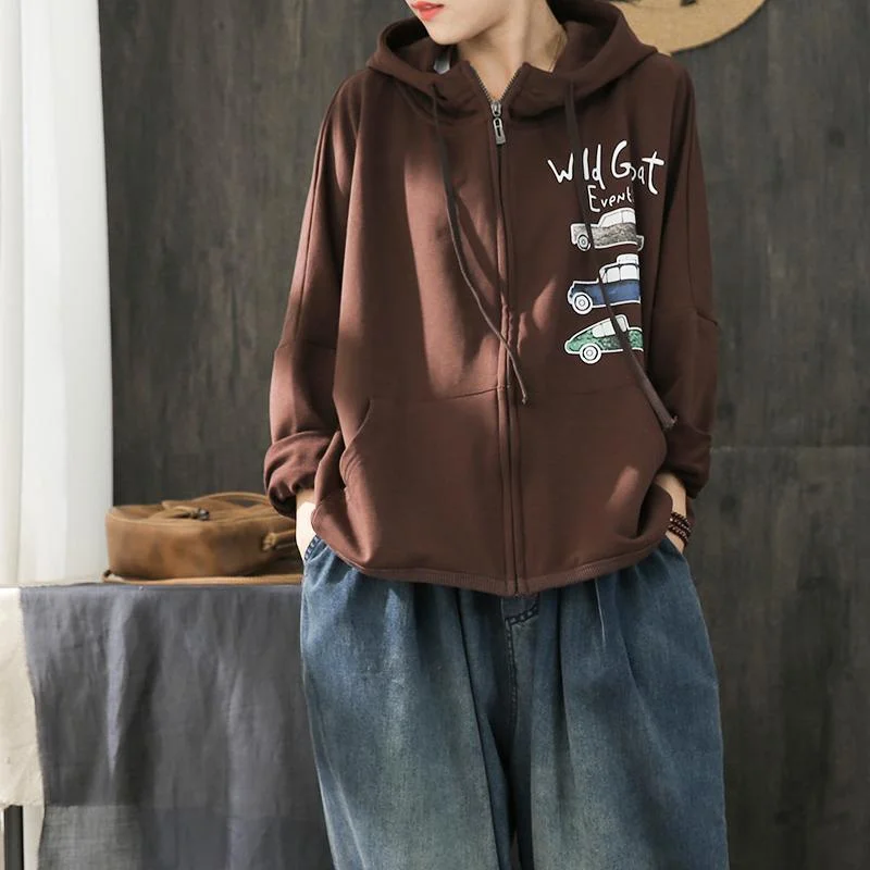 Women hooded cotton blouses for women Sewing brown coat fall