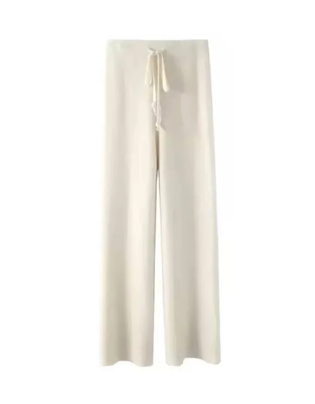 Woolen Drawstring Long Wide Leg Pants