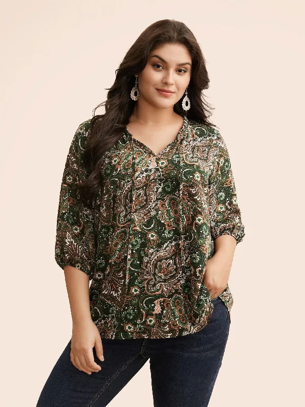 Bandana Frill Trim Tie Knot Blouse