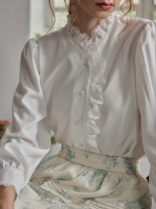 Hanna Puff Sleeve White Lace Blouse