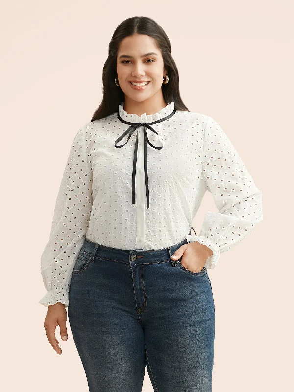 Lace Collar Broderie Anglaise Tie Knot Blouse