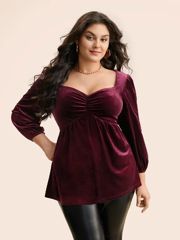 Velvet Heart Neckline Gathered Blouse