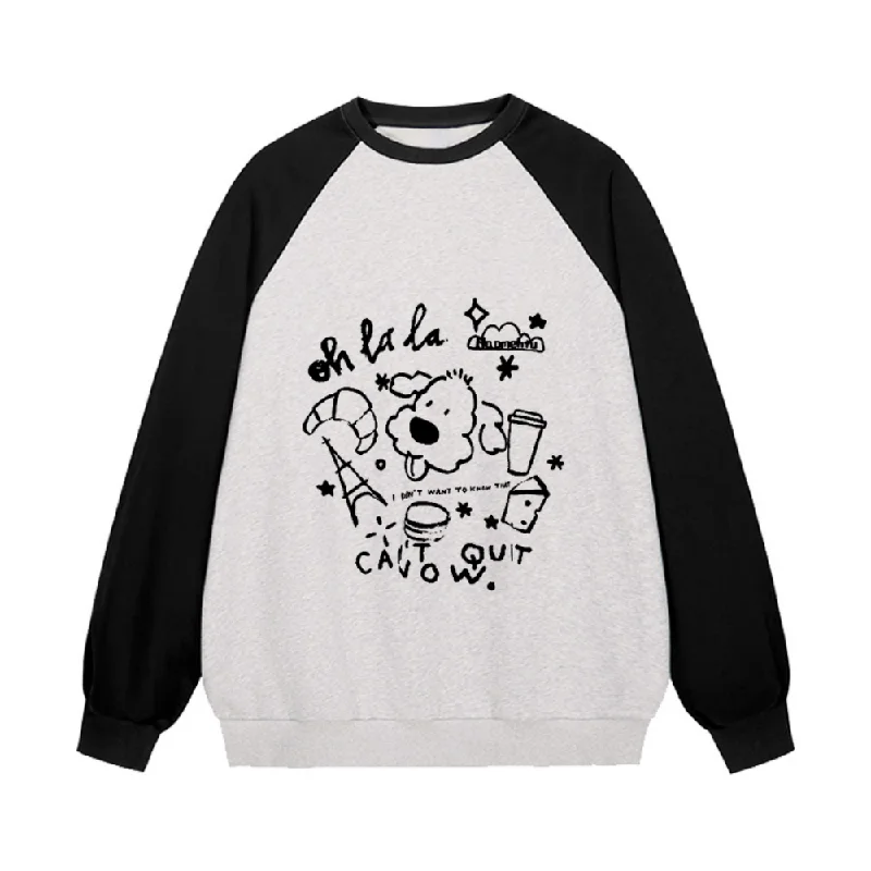 Cute Cartoon Print Patchwork Sweatshirt