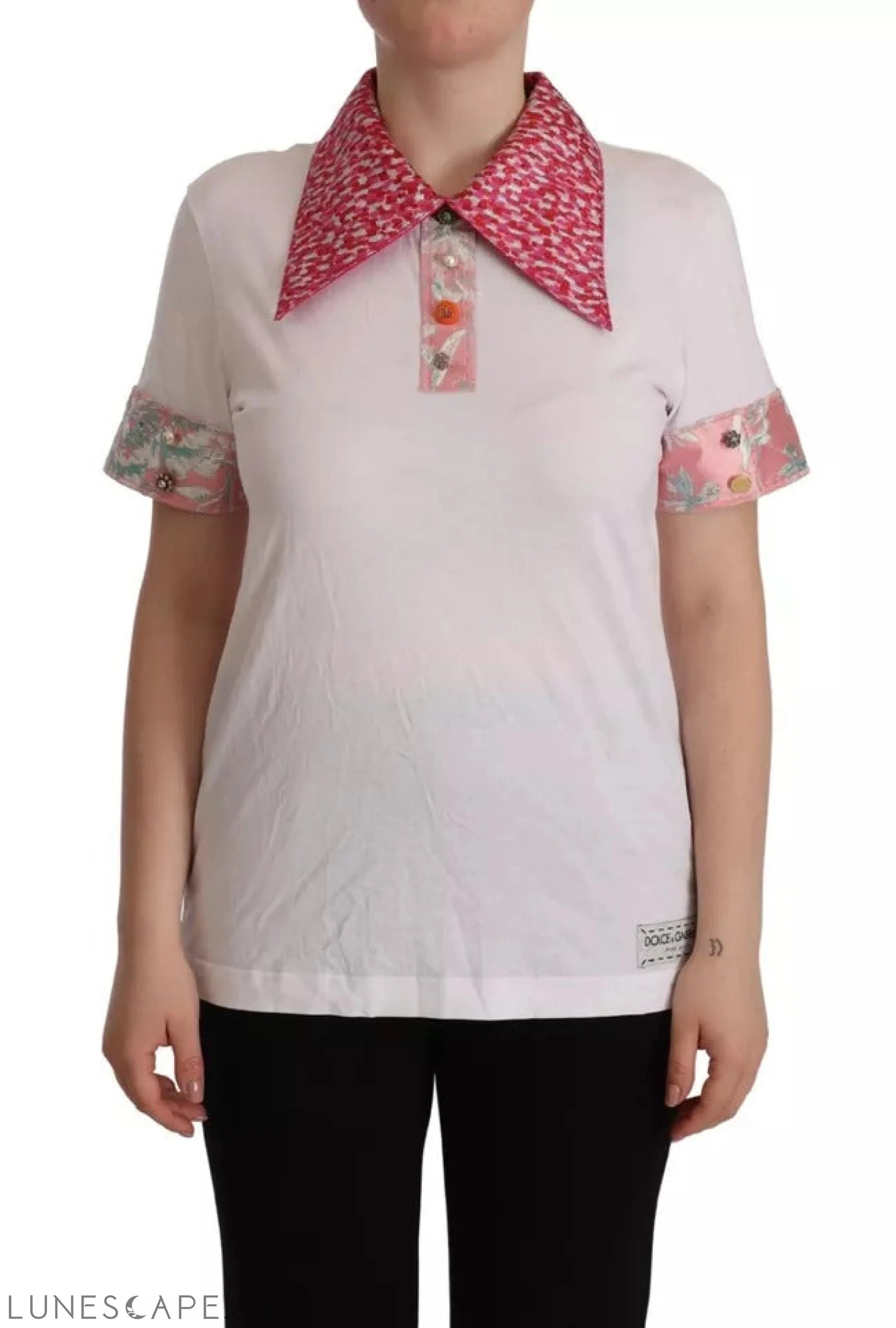 Dolce & Gabbana White Sartoria T-shirt Button Wide Collar Top