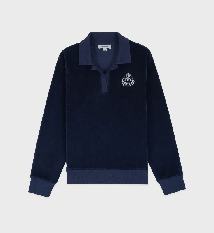 NY Crest Longsleeve Velour Polo - Navy/Cream