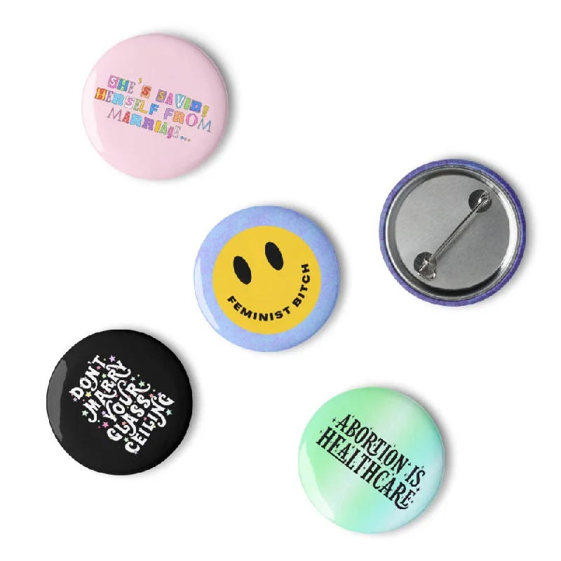 Set Of 5 Feminist Pin Buttons