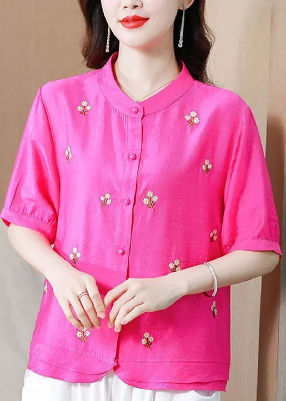 Beautiful Rose Oversized Embroideried Linen Top Half Sleeve