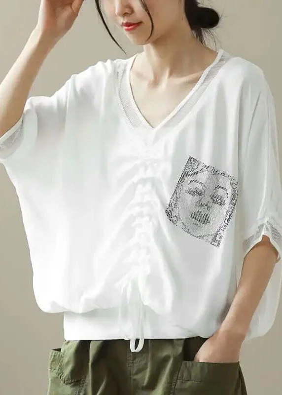 Natural White Oversized Print Wrinkled Chiffon Shirt Top Half Sleeve