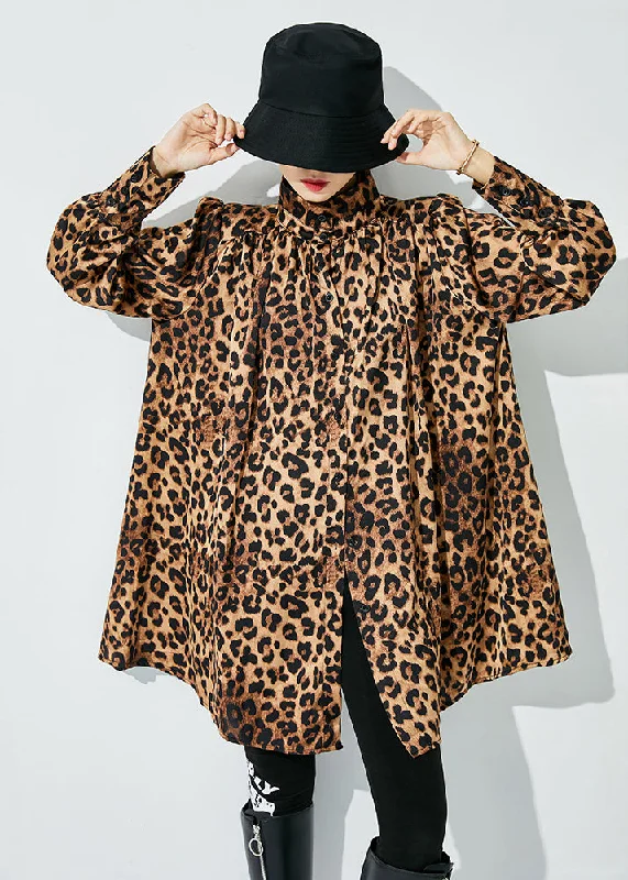 Original Design Oversized Leopard Print Blouses Spring