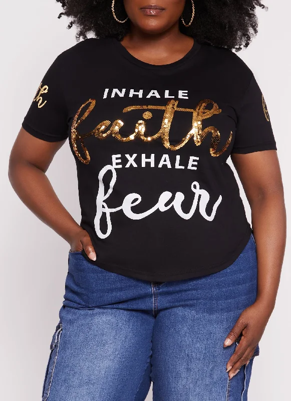 Plus Size Inhale Faith Exhale Fear Sequin Graphic Tee