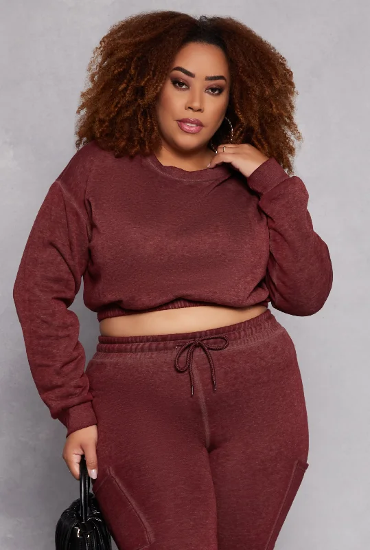 Plus Size Fleece Cropped Sweatshirt