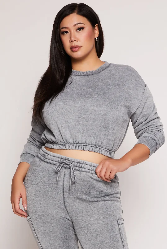 Plus Size Fleece Cropped Sweatshirt