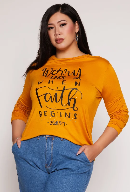 Plus Size Worry Ends When Faith Begins Tee