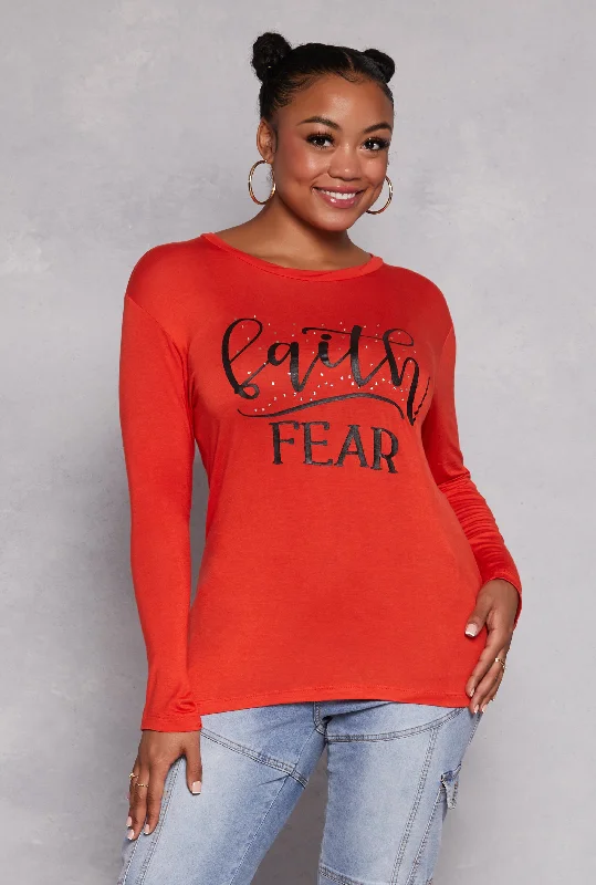 Plus Size Faith Fear Long Sleeve Top