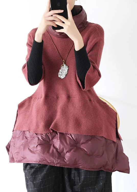 Plus Size Red Patchwork Wool Knitted tops