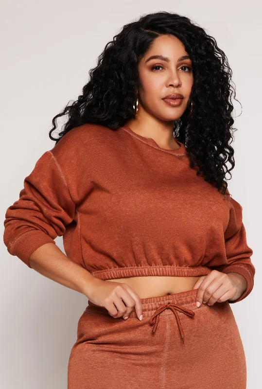 Plus Size Fleece Cropped Sweatshirt